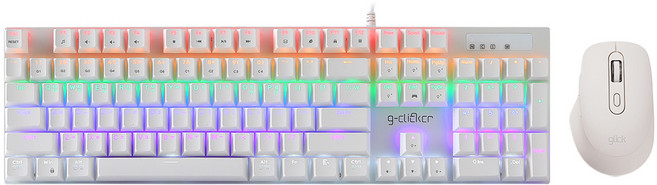 지클릭커 104키 풀배열 게이밍 기계식 키보드 마우스 세트 화이트, 일반형, 갈축, GMK-514