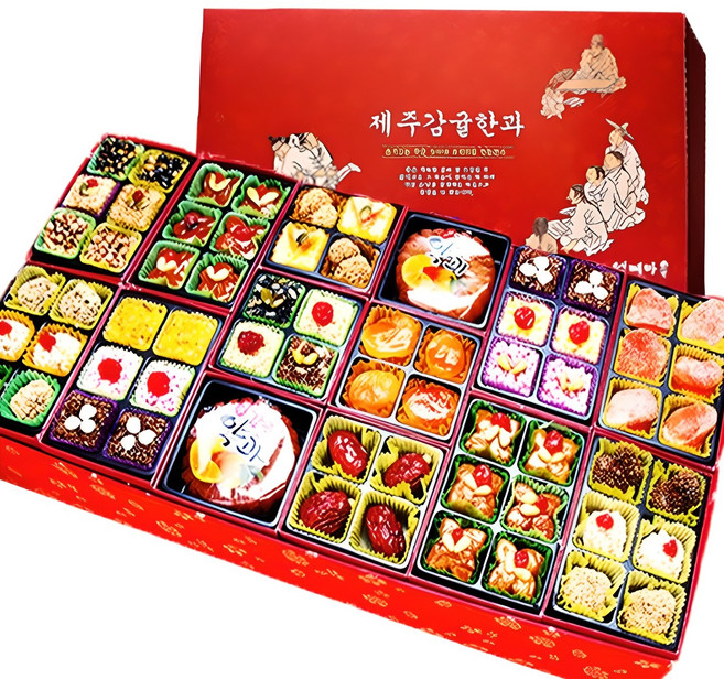 제주 감귤 한과 3단 선물세트 설날 부모님 설 명절 전통 과자 기업 회사 거래처 단체 선물 유과 어르신 할머니, 1개, 1.81kg