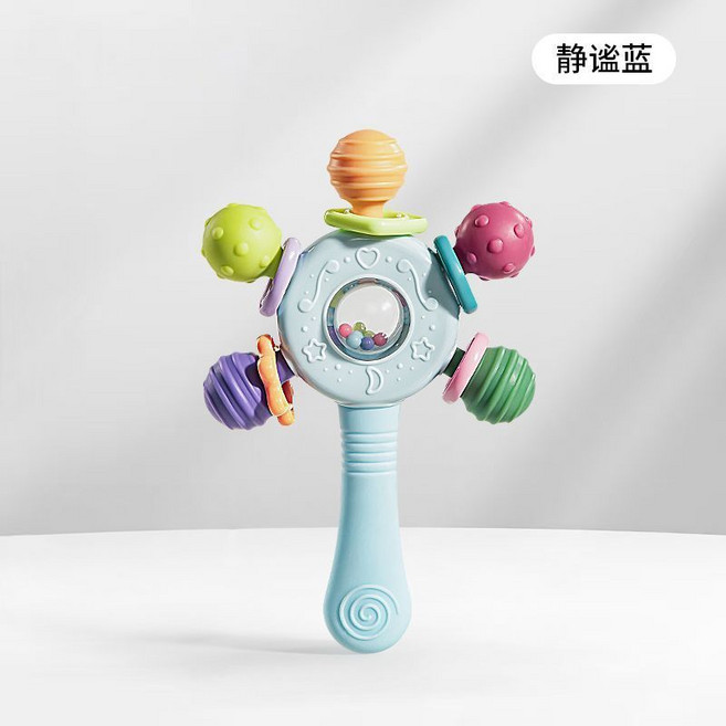 寶寶益智抓握訓練安撫玩具, 1個, 智趣三合一/藍色