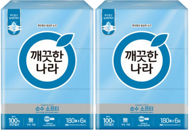 깨끗한나라 순수소프티 미용티슈 180매 6개입x2팩 각티슈, 2개