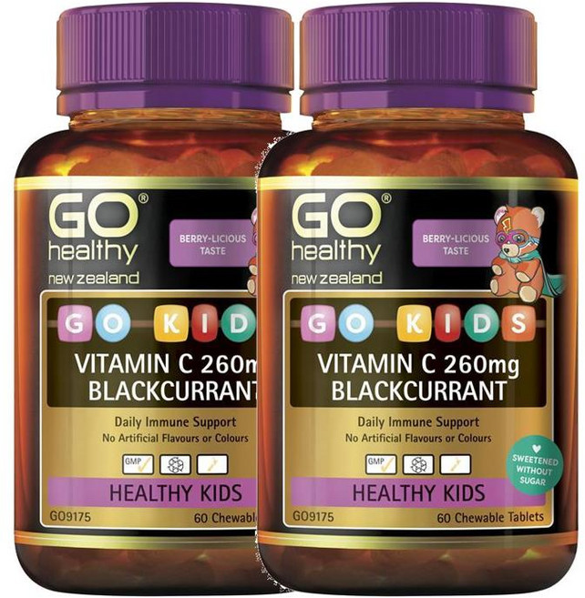 뉴질랜드 고헬씨 GO Healthy Kids Vitamin C Blackcurrant 키즈 비타민C 260mg 블랙커런트 츄어블, 2개, 60정