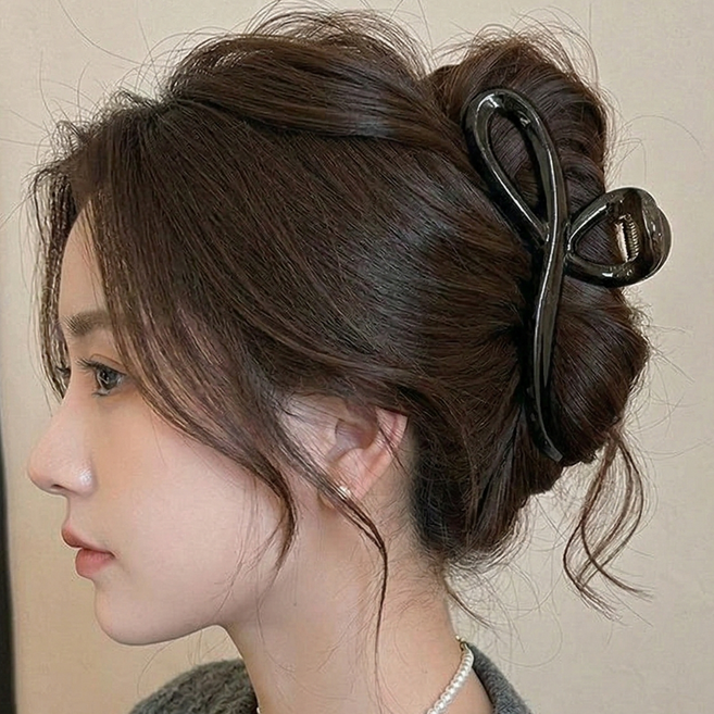 머리숱 많은용 유광 리본 올림머리 왕집게핀