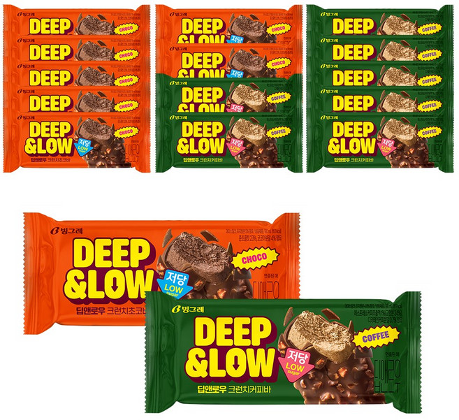 빙그레 딥앤로우 크런치초코바8+크런치커피바8 /저당 아이스크림