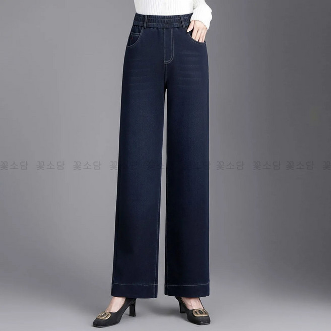 꽃소담 중년여성 밴딩 스판 데님 통바지 엄마 봄가을 하이웨스트 일자 청바지XP26A12