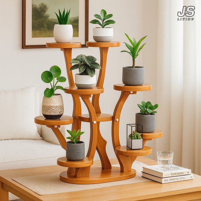 JS리빙 인테리어 화분대 원형 화분 선반대 거실 정리대 정리 스탠드 계단식 엔틱 브라운 꽃 선반 화초 받침대 빈티지 베란다 다육이 진열대 다이 RNS#039540-00, 4단