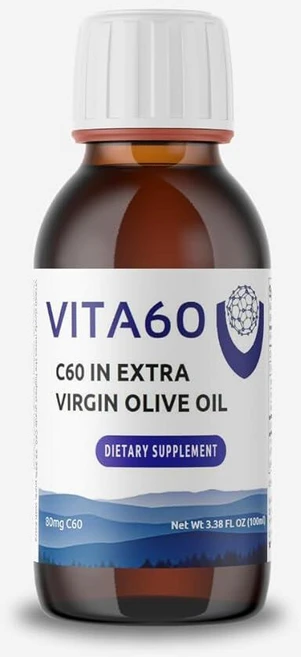 VITA60 C60 올리브 오일 - 100ml 엑스트라 버진 올리브 오일 | 80mg 무용제 99.99% 순수 C60 풀러렌 | 신체의 산화 부담 완화, 1개 - 쿠팡