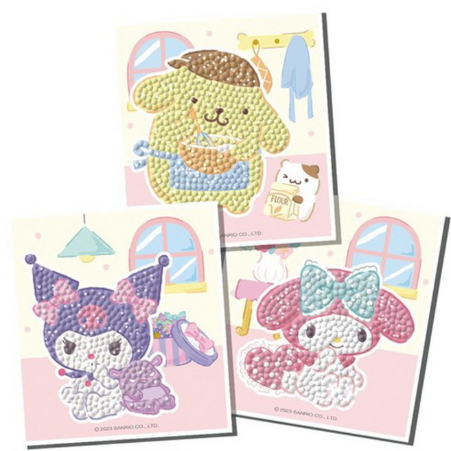 산리오 캐릭터즈 보석 십자수 스티커 3입 한박스 산리오 보석 십자수 스티커형 3종세트 하우스 산리오 보석십자수 DIY키트, 1개, 색상