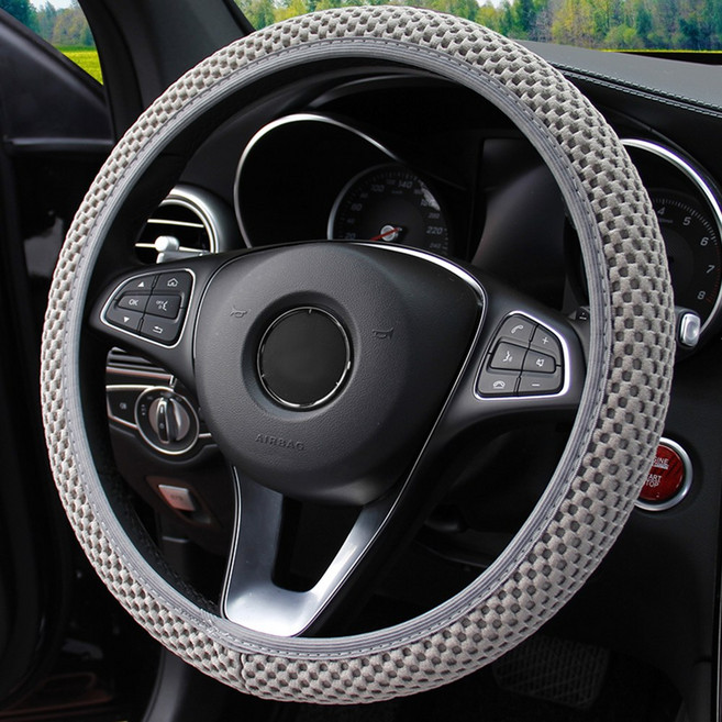 여름 사계절 마사지 편안한 메쉬 천 자동차 핸들 커버 여성용 액세서리 블랙, 그레이