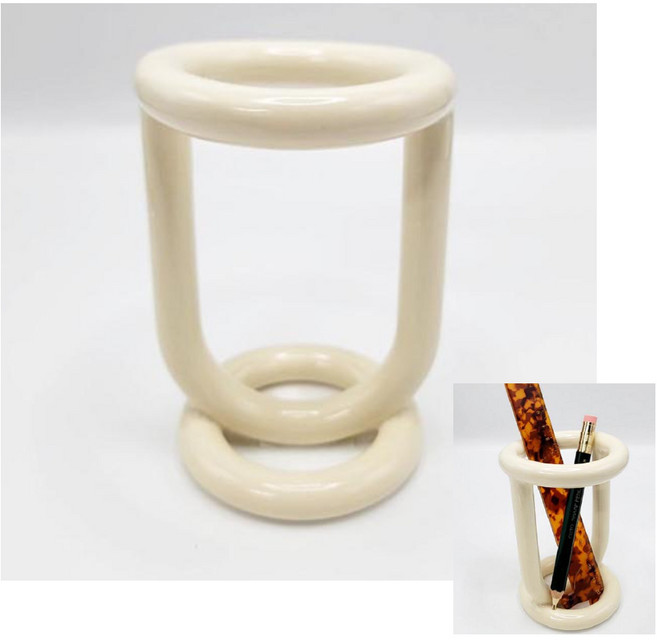 세라믹 칫솔꽂이 도넛 오브제 모던 칫솔 거치대 연필 다용도 홀더, 1개, 크림