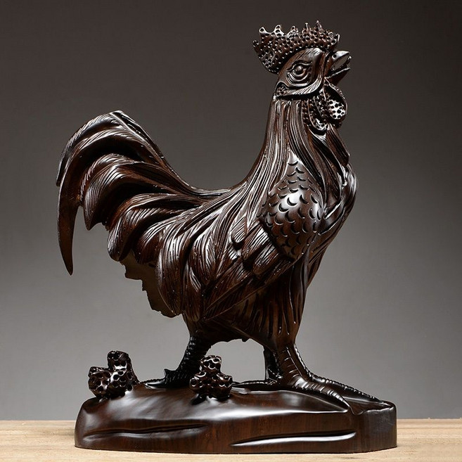 木雕雞擺件 黃花梨實木工藝品, 黑檀雞高為20cm