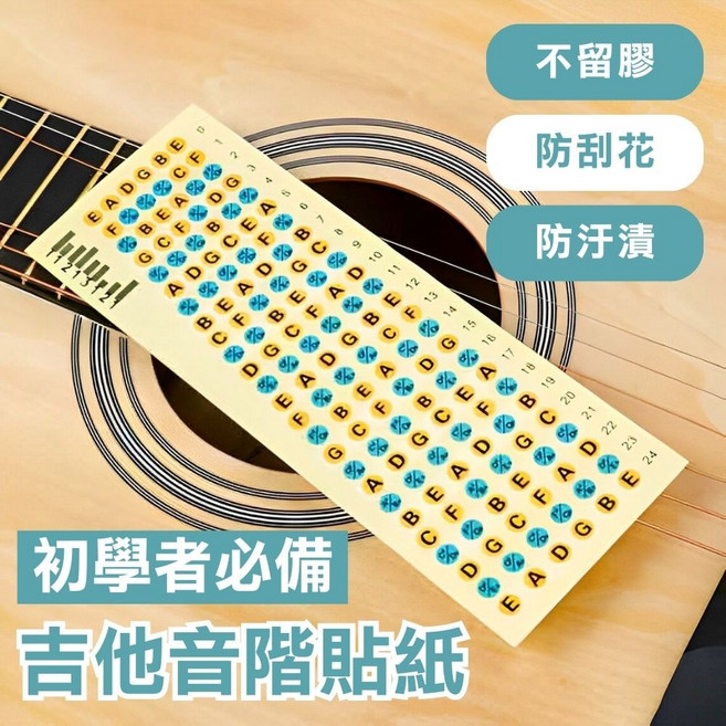 iLearnMusic 吉他音階貼紙 初學者必備 木吉他練習貼紙 防水防污 不留膠, 1個