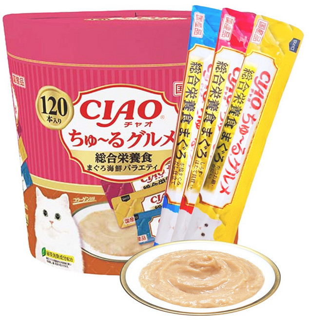 이나바 챠오츄르 대용량 120P 고양이간식, 14g, 120개, SC-215 참치&해물믹스 종합영양식