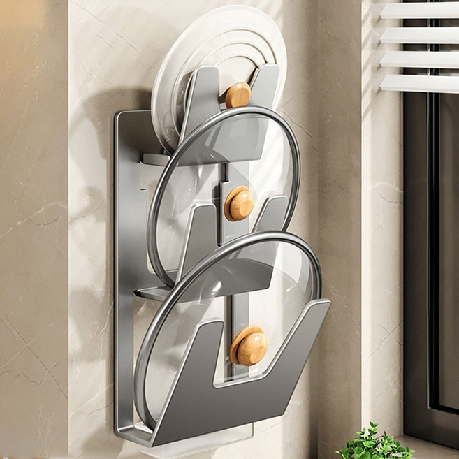 무타공 알루미늄 냄비 뚜껑 걸이 후라이팬 도마, 1개, 그레이, 3단