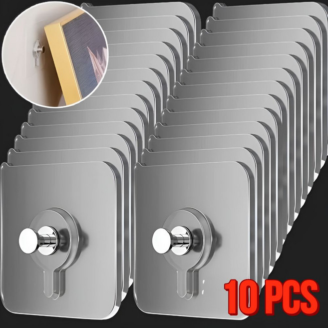 리빙홈디테일 홈 무타공 접착식 액자 시계 걸이 LHD-031, 투명, 10개