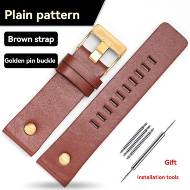 디젤 소 가죽 시계 스트랩 남성용 DZ4323 DZ1657 DZ4318 열매 패턴 일반 손목 밴드 송아지 가죽 시계 밴드, 64)B Light brown-gold, 1개