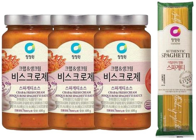 청정원 비스크 로제 파스타 소스 3개 스파게티 면 SET, 3세트, 500g