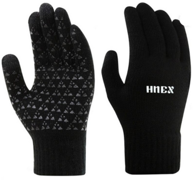 HNEX 스마트폰 터치 방한 논슬립 스포츠 니트 장갑, 블랙, 1개