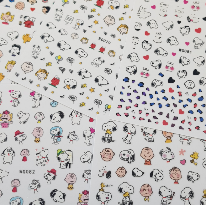 고네일/ 팝핑거 스누피 캐릭터 네일스티커 6종 택1, WG080, 1개