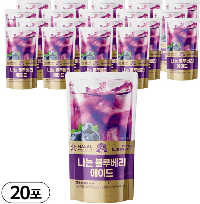 [태웅식품본사] 나는블루베리에이드 '진한 블루베리 과즙이 터지는 에이드', 20개, 230ml