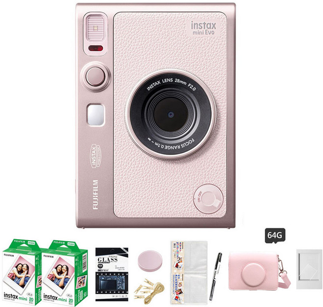 FUJIFILM instax mini EVO 混合式拍立得相機, 1套, inatax miniEVO (粉) 大全配＋專用皮套