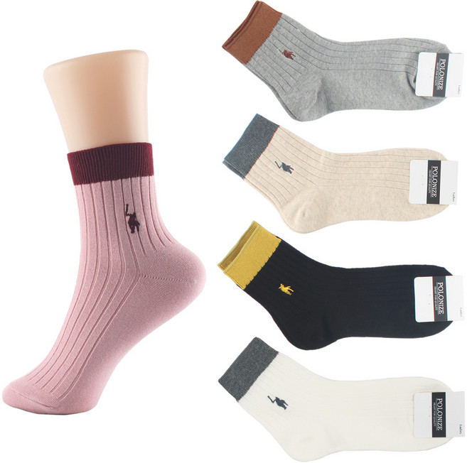 콩이스토어 폴로나이즈 포인트배색 여성 골지양말 5켤레세트