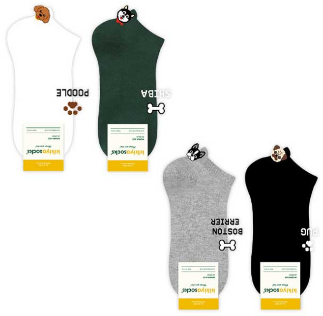 키키야 여성 발목양말 캐릭터스니커즈 스마일 도그