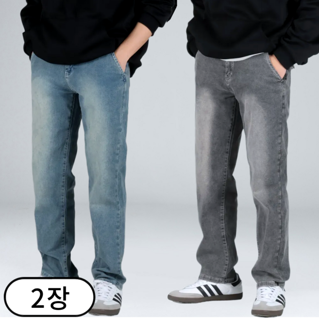 1+1 남자 빅사이즈 히든 밴딩 데님 팬츠 스탠다드핏 스판 청바지 (6701-2)