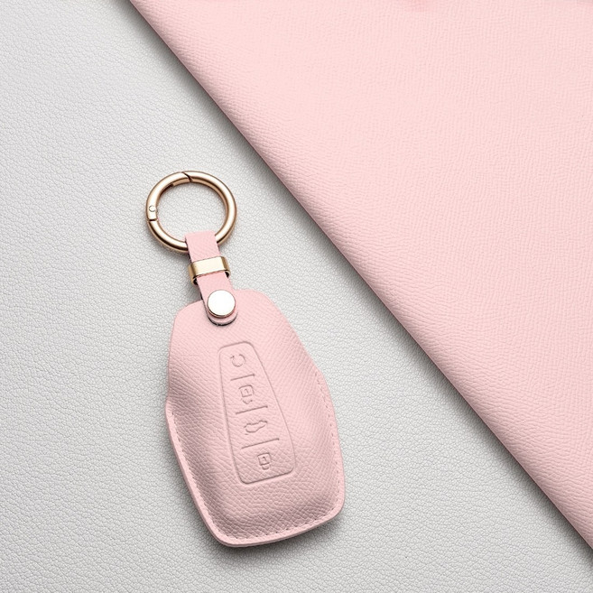 르노 그랑 콜레오스 호환 D타입 고급 가죽 키 케이스 키홀더 차량용 키 커버 액세서리, 피치핑크, 르노 D 타입