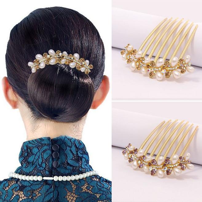 ZMBIRD 2종세트 올림머리 블링 큐빅 진주 여성 헤어빗핀 N1623