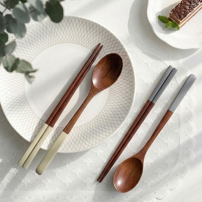 꿀이맘포 코코루드 옻칠 숟가락 젓가락 2인용 나무 수저 세트 요거트스푼, 1, 1개, 1, 코코 루드 옻칠수저(2인)그린레몬
