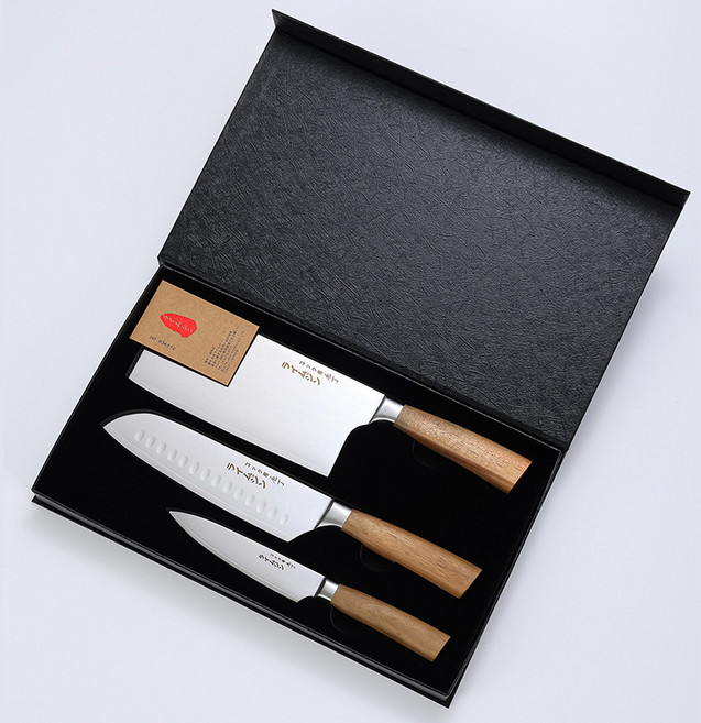 자칸 카이센 다마스커스강 주방칼 블랙라벨 선물용 마스터 3종, 중식도 식도 과도, 1세트