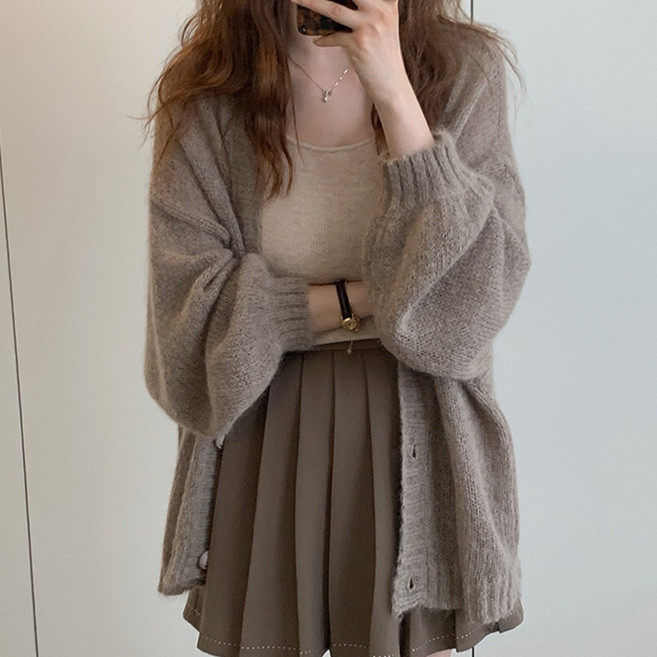 타니즈 리겔 브이넥 루즈핏 시스루 여성 가디건