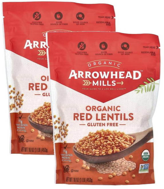 Arrowhead 오가닉 레드 렌틸 453g x2팩 masoor dal, 2개