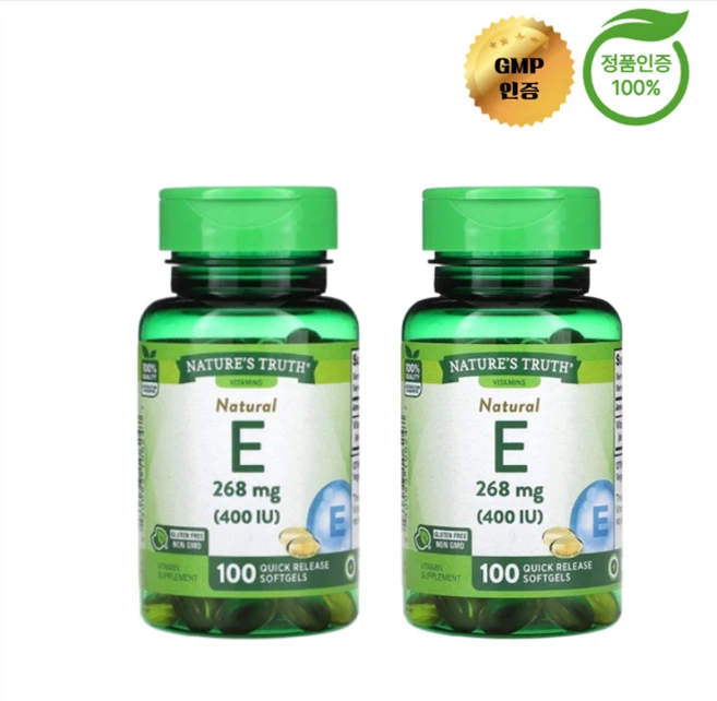 1+1 네이처스 트루스 천연 비타민E 268mg 400IU 소프트젤 100정, 2개 - 쿠팡