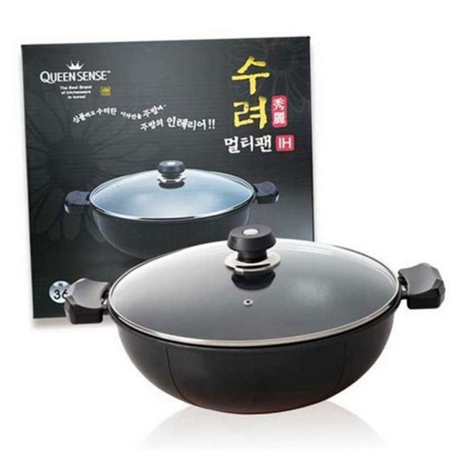 인덕션 멀티 팬 36cm 전골용 만능 요리 인덕션 후라이팬 대형 웍멀티 튀김용 뚜껑 주물 찜용 유리