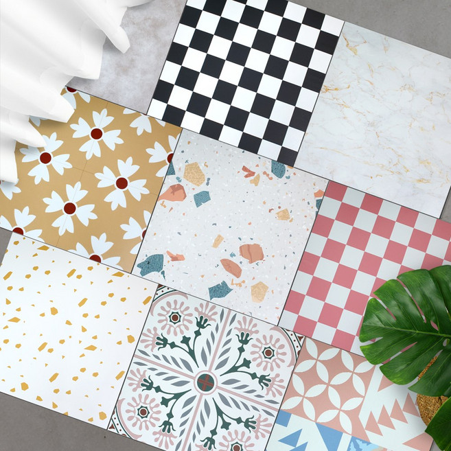 접착식 비접착식 셀프 바닥 데코 타일 사무실 거실 현관 베란다 테라조(베이스) 16P, 02.스톤-화이트, 16개, 비접착