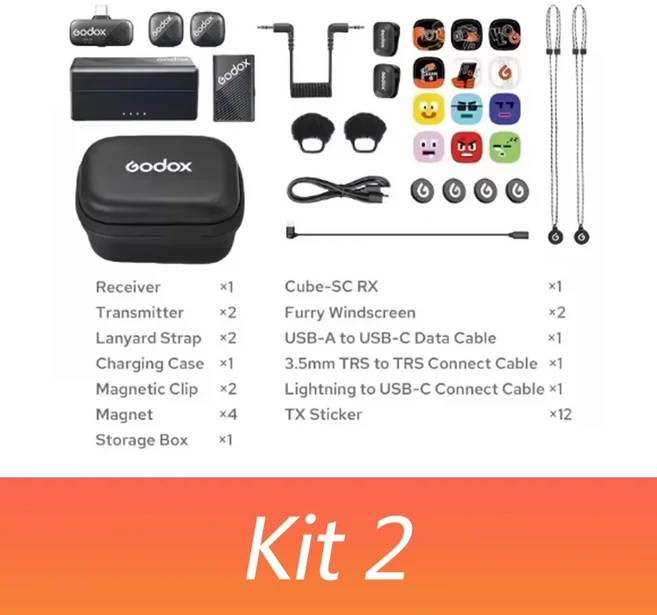고독스 큐브-C 콤보 2.4G 무선 라발리에 마이크 스마트폰 브이로그용 48KHz 고해상도 오디오 지능형 소음, 02 Kit 2