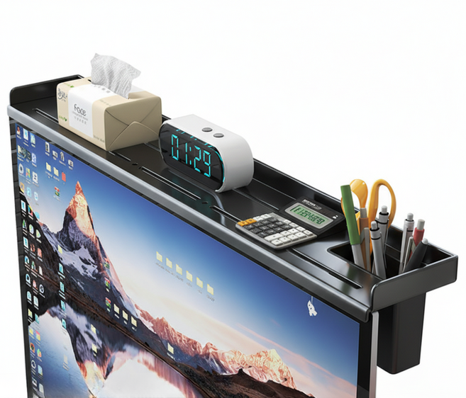 바이빈이 컴퓨터 모니터 위 선반 거치대, 1개, 블랙