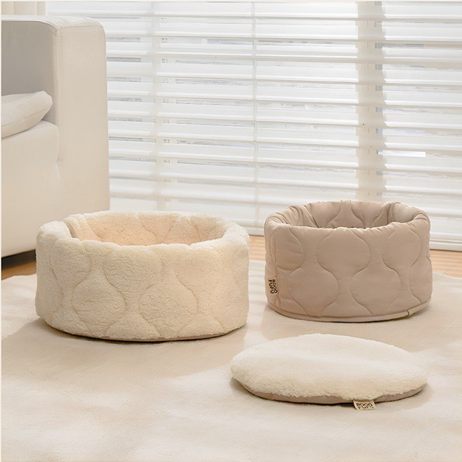 ROOO FUFU 貓窩, 1個, 可翻面奶白窩+圓墊 (一組),M  43cm (高)*40cm (現貨