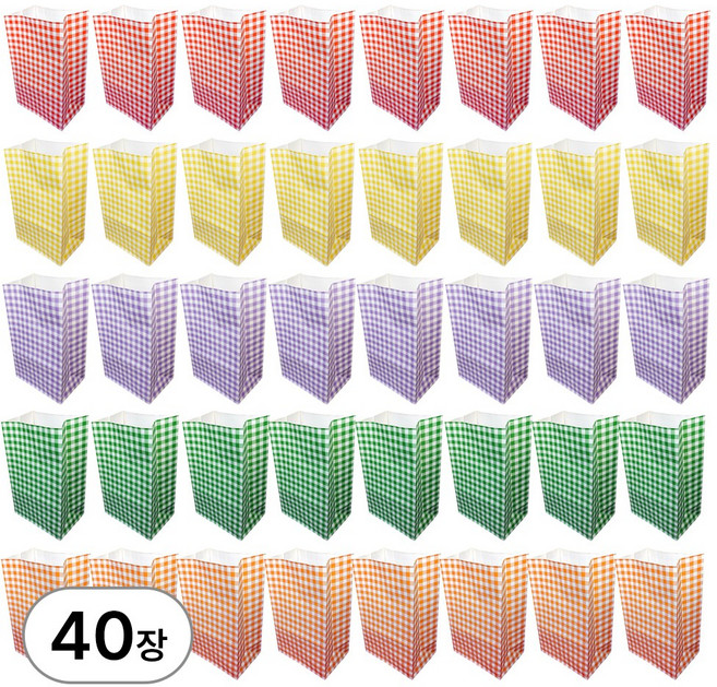 디심플 체크 구디백 선물 포장봉투, 혼합색상 40개(색상별 8개), 40개