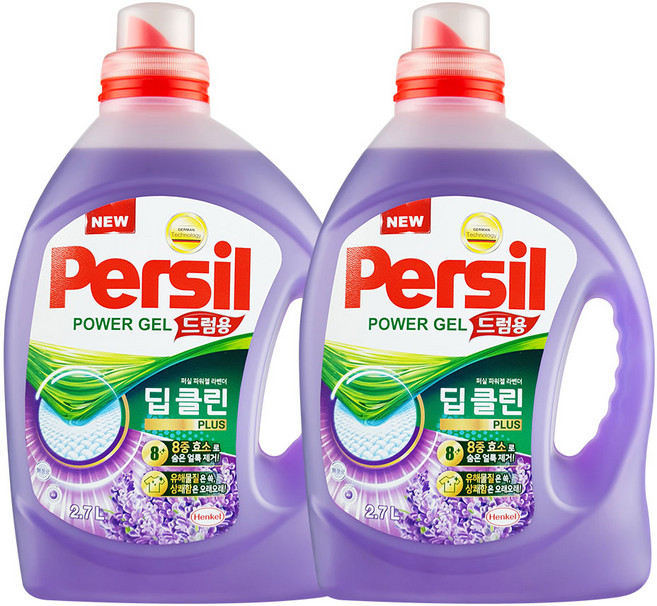 퍼실 딥 클린 라벤더젤 드럼용 액상세제 본품, 2.7L, 2개