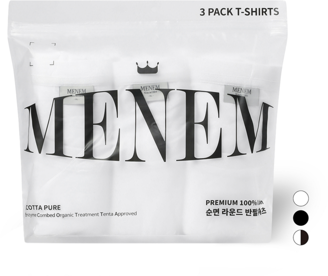 미넴 남녀공용 면티 S~5XL 3장 빅사이즈 30수 에코타퓨어 순면 반팔티