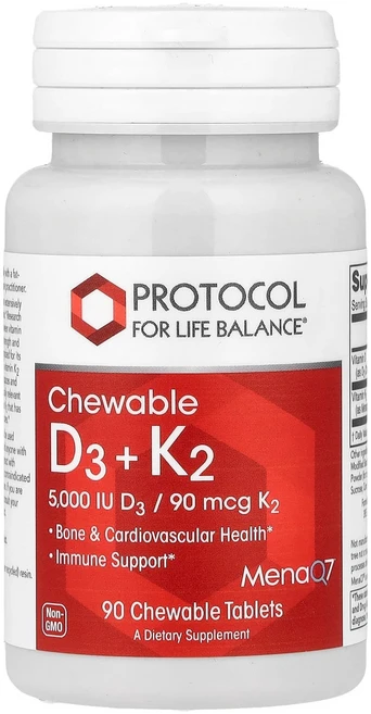 프로토콜 포 라이프 밸런스 츄어블 비타민 D3 + K2 츄어블 정제 90정 PRT-10389, 1개, 1개 - 쿠팡