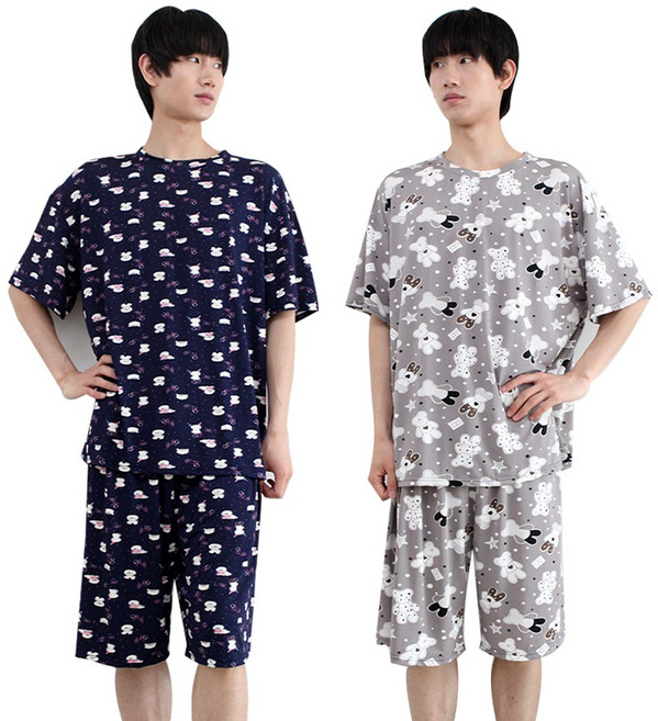 (2세트) 오버핏 쿨 잠옷세트 여성 남성 빅사이즈 냉감 여름 파자마 상하의 세트 1+1