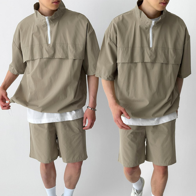 빠델 남성용 아노락 반팔 반바지 트레이닝복 세트