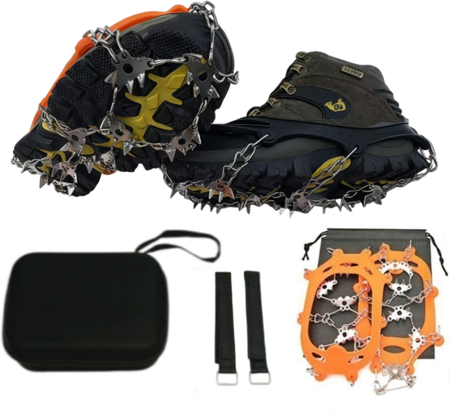 란몰 미끄럼방지 휴대용 체인 24P 전문가용 등산 아이젠 <하드케이스 포함>, 블랙