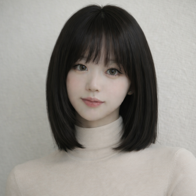 모람 여자 단발 가발 내츄럴 여성 통가발 자연스러운 앞머리 스타일 가발망 포함, 내추럴 브라운, 1개