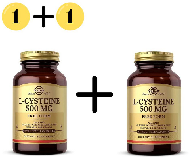 1+1 솔가 L-시스테인 500mg 90캡슐 솔가 비건 글루텐프리 논GMO, 2개, 90정