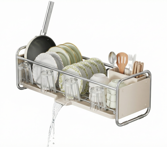 코코바움 틈새 물빠짐 식기 건조대, 1개, 크림 화이트, 1단