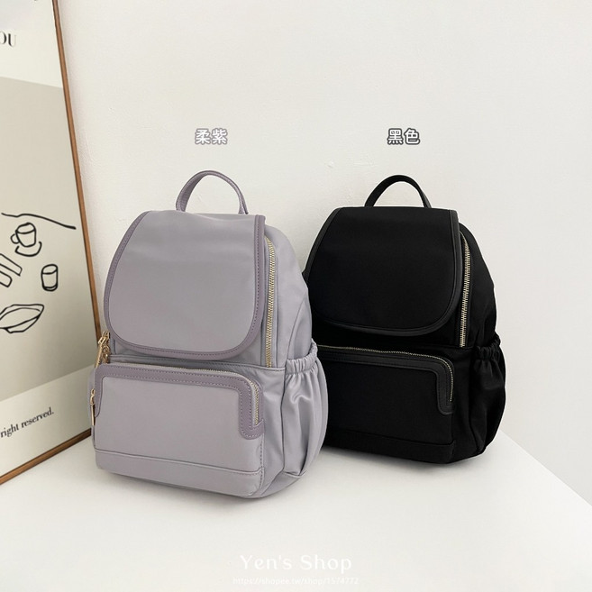Yen's Shop 尼龍後背包 雙拉鍊設計 上班通勤 日常旅行